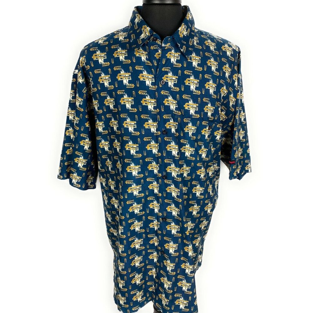 FUBU Mens Logo Short Sleeve Vintage Button UP